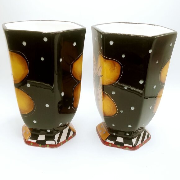 Studio Designworks Coffee Cups Set of 2 Ceramic Hand Painted Flower Mugs Set VTG - Picture 2 of 12